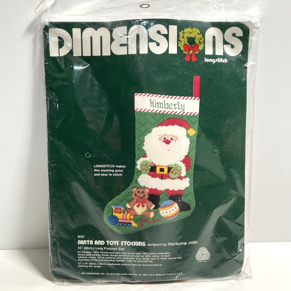Dimensions Long Stitch Santa and Toys Stocking Persian Wool Yarn 9037 Vintage